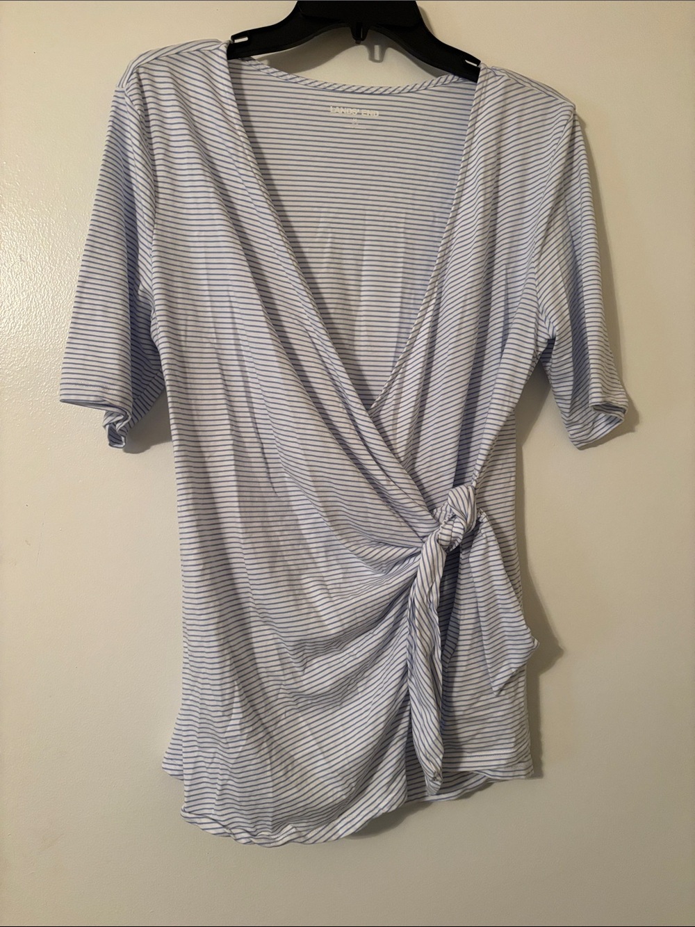 Lands' End Blue and White Striped Wrap-Style Top